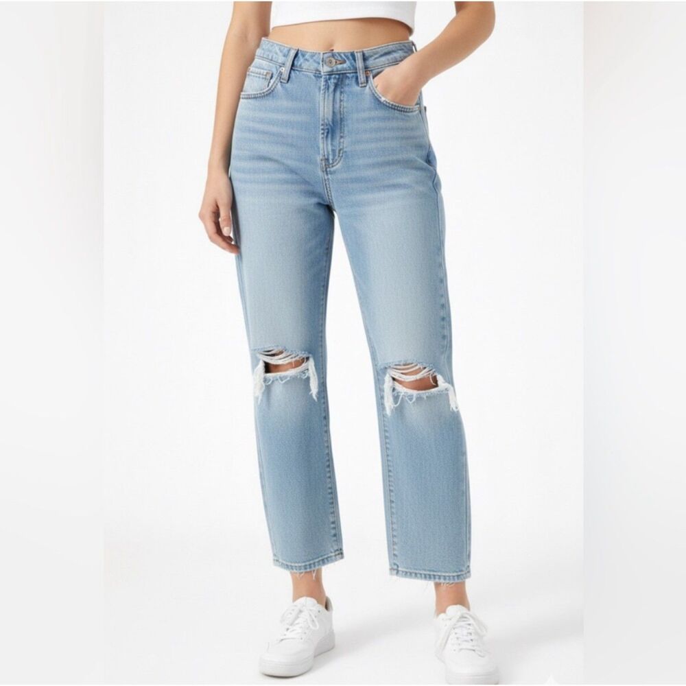 Old Navy High Rise OG Straight Distressed Ripped Knees Button Fly Women’s 8